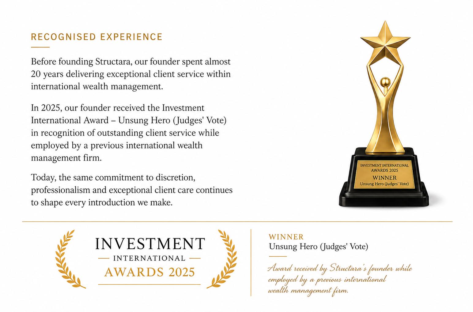 Investment International Awards 2025 Winner — Unsung Hero (Judges' Vote)